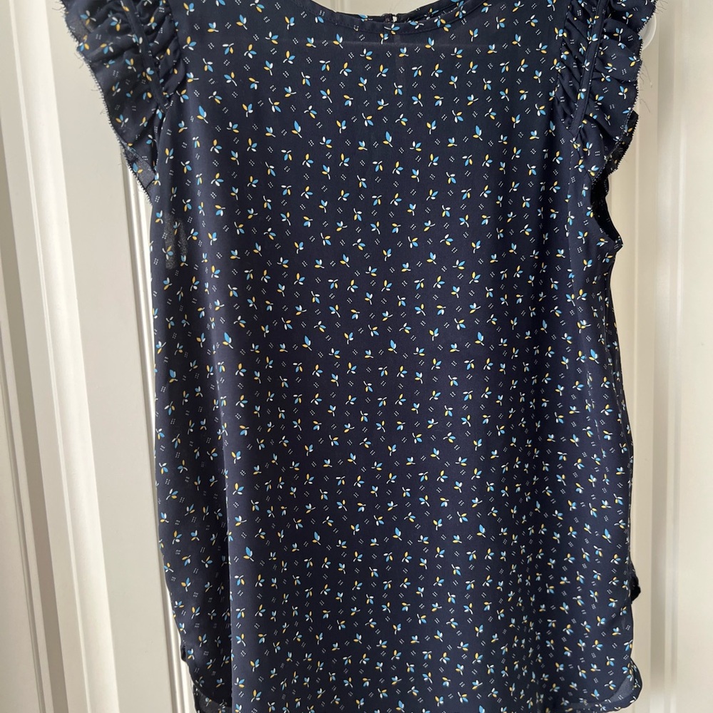 LOFT Navy Blue Floral Sleeveless Top